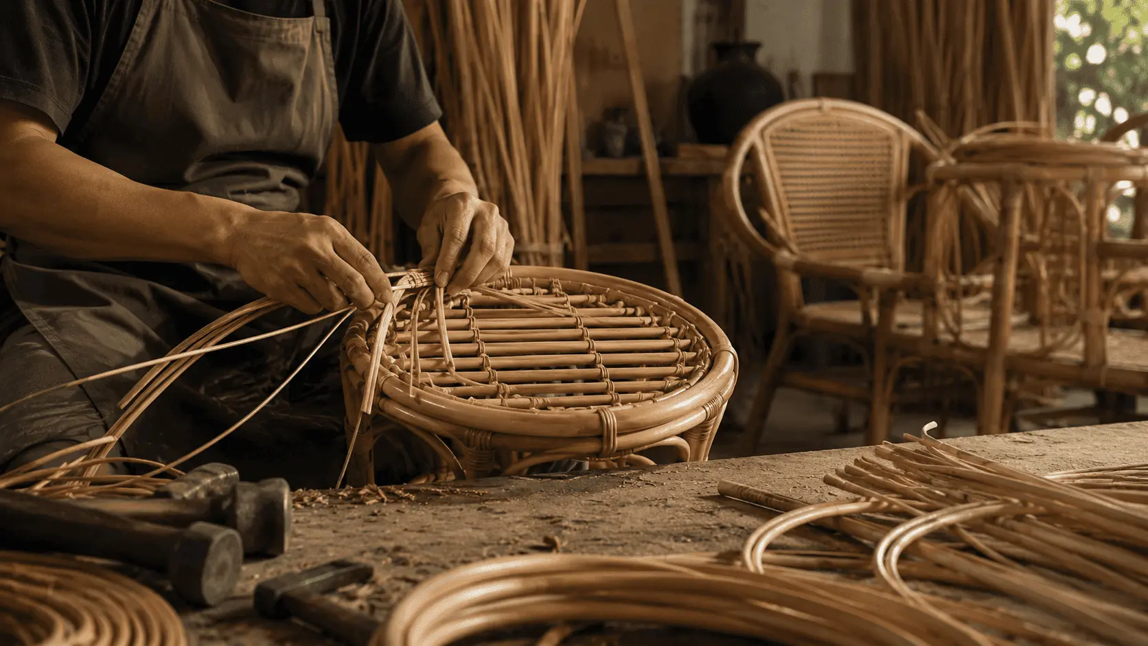 Woven rattan accent chair close-up
