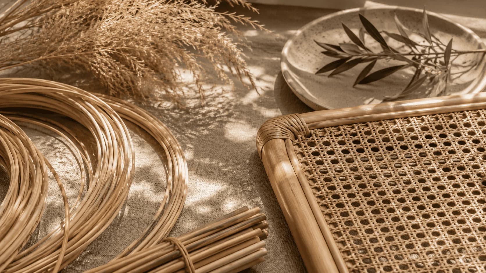 Natural rattan material close-up
